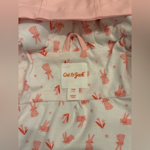 Target Cat & Jack 12M Pink Bunny Raincoat Pockets Jersey Cotton Lined Hooded - Picture 8 of 12
